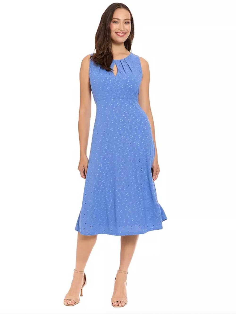 London Times eyelet keyhole neck midi dress in Sky Blue, NWT (size 8)